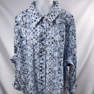 John Mark Geometric Blue and White Button-Down Shirt